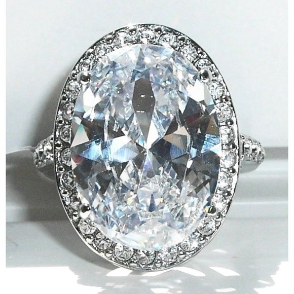 Jewelry - STAINLESS STEEL Huge 12.86 Carat Cubic Zirconia Halo Ring
